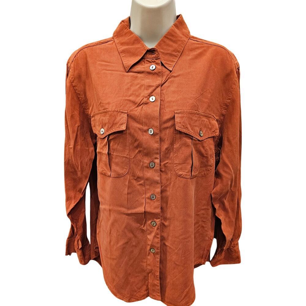 Jones NY country vintage silk coral button up blouse top sz 10 (XL) *FLAW*